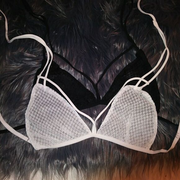 Black Mesh Strappy Bralette | Triangle Cage Lingerie Top - Picture 4 of 5